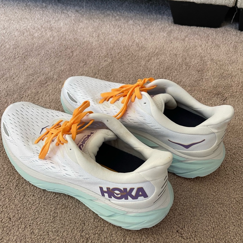 Hoka Clifton Women's White and Mint Athletic Shoes 9